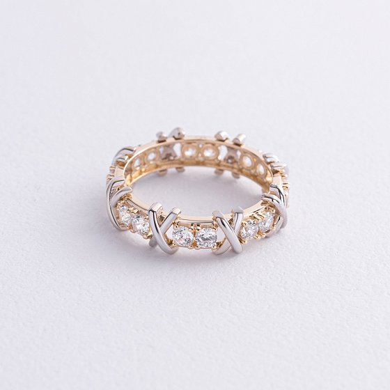 Кольцо "Rosie" с фианитами (желтое, белое золото) к08193 №3