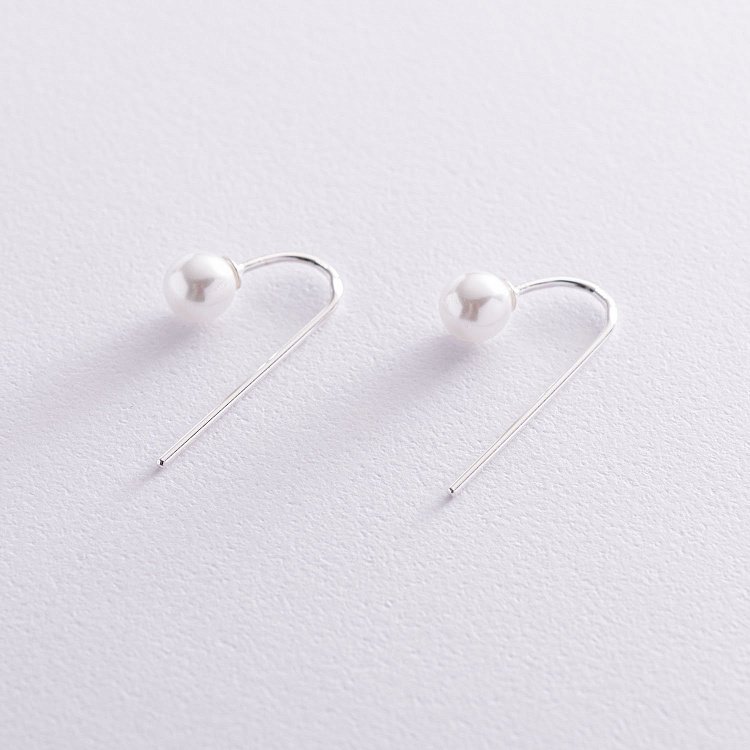 Серебряные серьги "Изящность" (жемчуг) 122939 от ювелирного магазина Оникс - 5