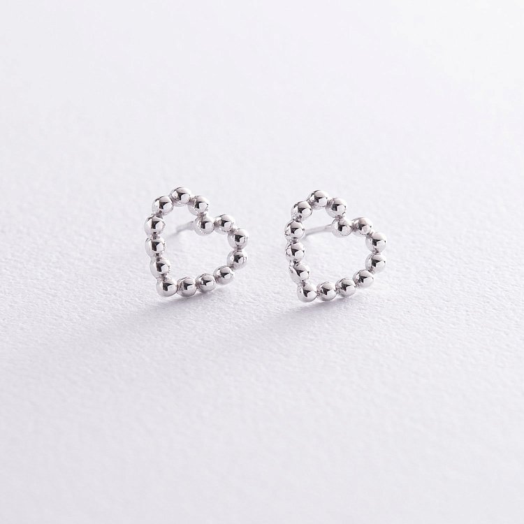 Сережки-пусети "Закохані серця" в білому золоті с06897 від ювелірного магазину Онікс