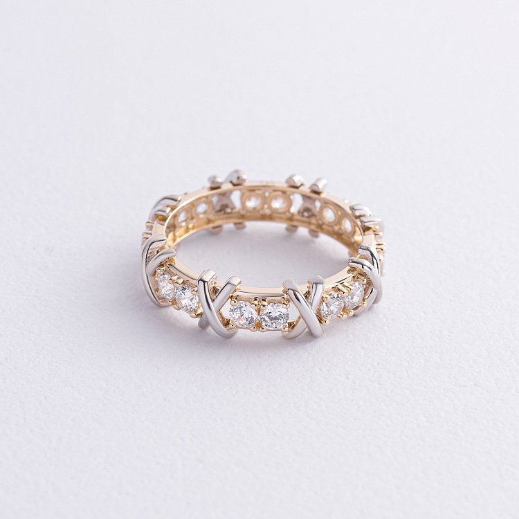 Кольцо "Rosie" с фианитами (желтое, белое золото) к08193 от ювелирного магазина Оникс - 2