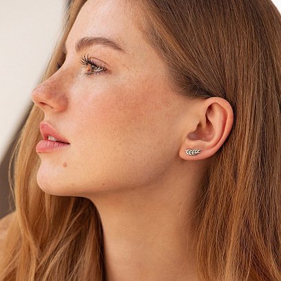 Серьги - пусеты "Колоски пшеницы" в белом золоте с08784 №4