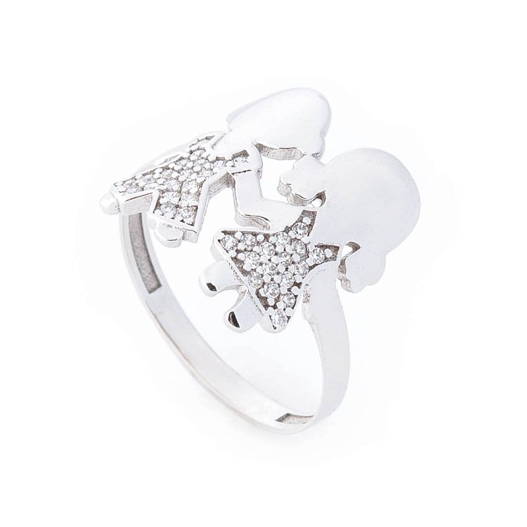 Золота каблучка "Хлопчик і дівчинка" (фіаніти) к05865 від ювелірного магазину Онікс