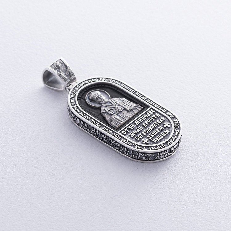 Срібний кулон "Миколай Чудотворець. Отче наш" (ебенове дерево) 1182 від ювелірного магазину Онікс - 2