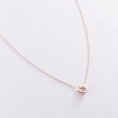 Золотое колье "Сердечко" с фианитом кол01566