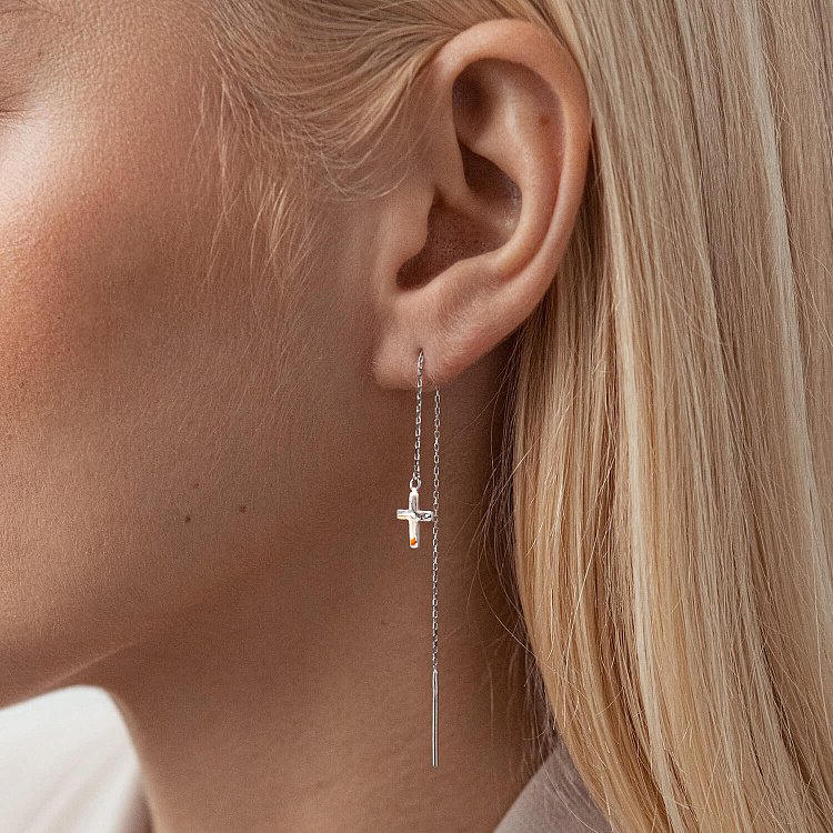 Золотые серьги - протяжки "Крестики" с07706 от ювелирного магазина Оникс