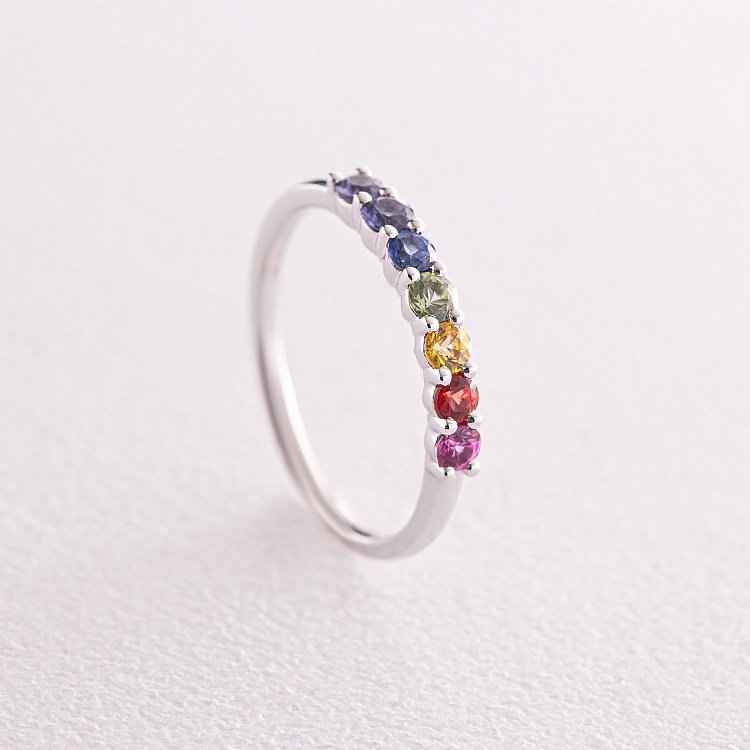 Золотое кольцо с разноцветными сапфирами кб0434nl от ювелирного магазина Оникс