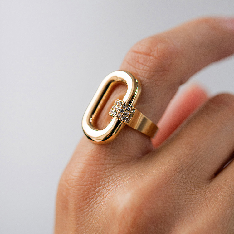 Каблучка "Alice" в жовтому золоті (фіаніти) к08375 від ювелірного магазину Онікс - 7