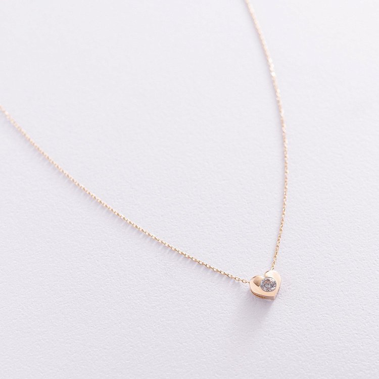 Золотое колье "Сердечко" с фианитом кол01566 от ювелирного магазина Оникс