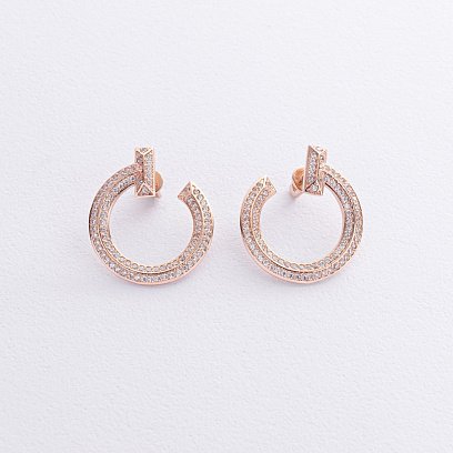 Сережки - пусети "Evelyn" у червоному золоті (фіаніти) с08688