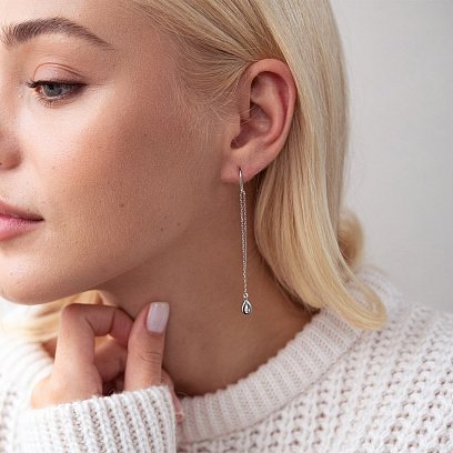 Срібні сережки - протяжки "Крапельки" 123114 №2