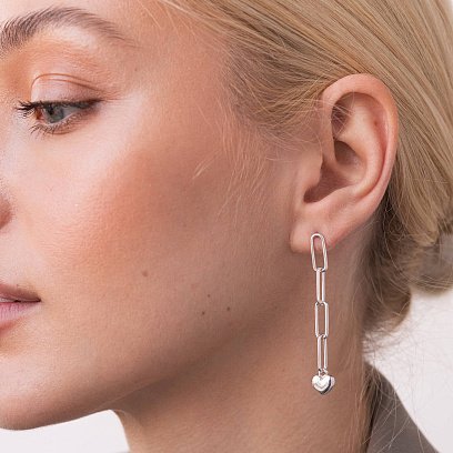 Серебряные серьги - пусеты "Сердечки на цепочке" 123197 №2