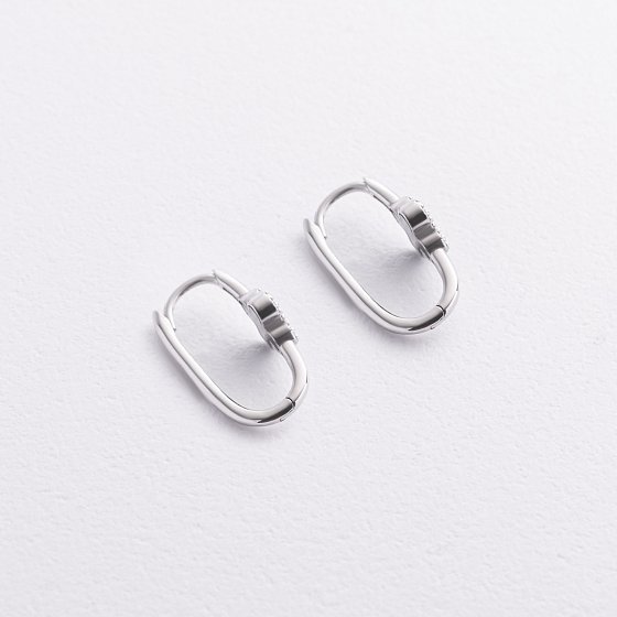 Сережки "Конюшина" з оніксом (біле золото) с09390 №2