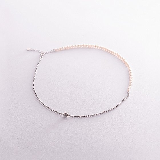 Серебряное колье "Жемчужинки и шарики" 181233