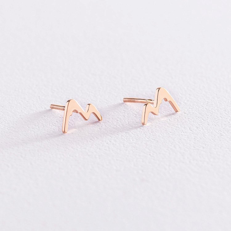 Сережки - пусети "Гори" в червоному золоті с07442 від ювелірного магазину Онікс - 2