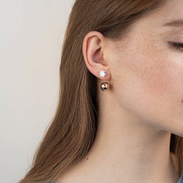 Золотые серьги "Шарики" с фианитами с06975 от ювелирного магазина Оникс