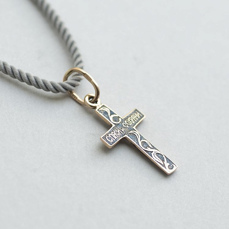 Золотой крестик с чернением п01878 от ювелирного магазина Оникс - 1