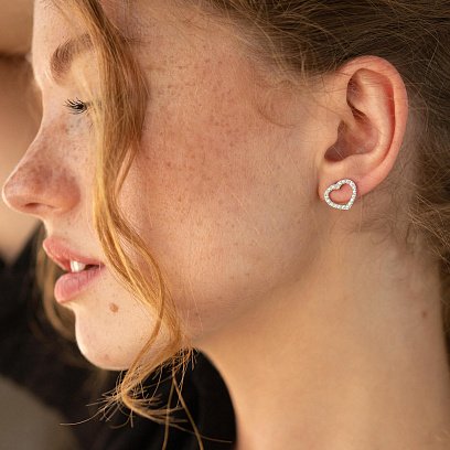 Золоті сережки - пусети "Сердечка" з фіанітами с08281 №2