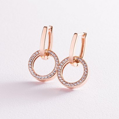 Серьги с кольцами в красном золоте (фианиты) с06460 №6