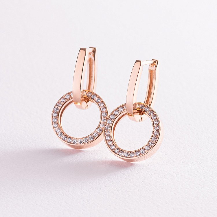 Серьги с кольцами в красном золоте (фианиты) с06460 от ювелирного магазина Оникс - 5