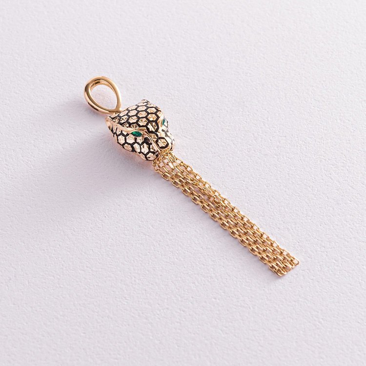 Золотий кулон "Пантера" (емаль, фіаніти) п03633 від ювелірного магазину Онікс