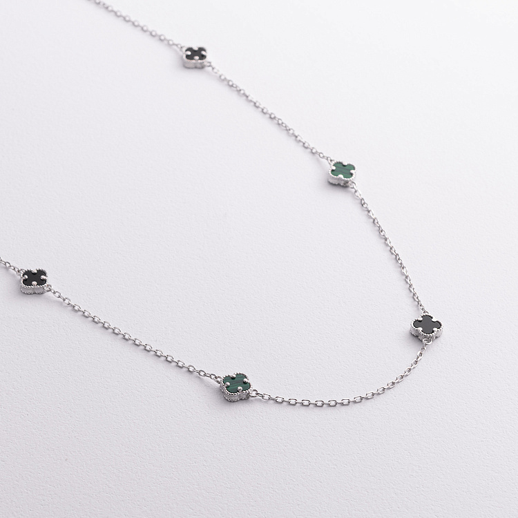 Серебряное колье "Клевер" (оникс, малахит) 181357 от ювелирного магазина Оникс - 2