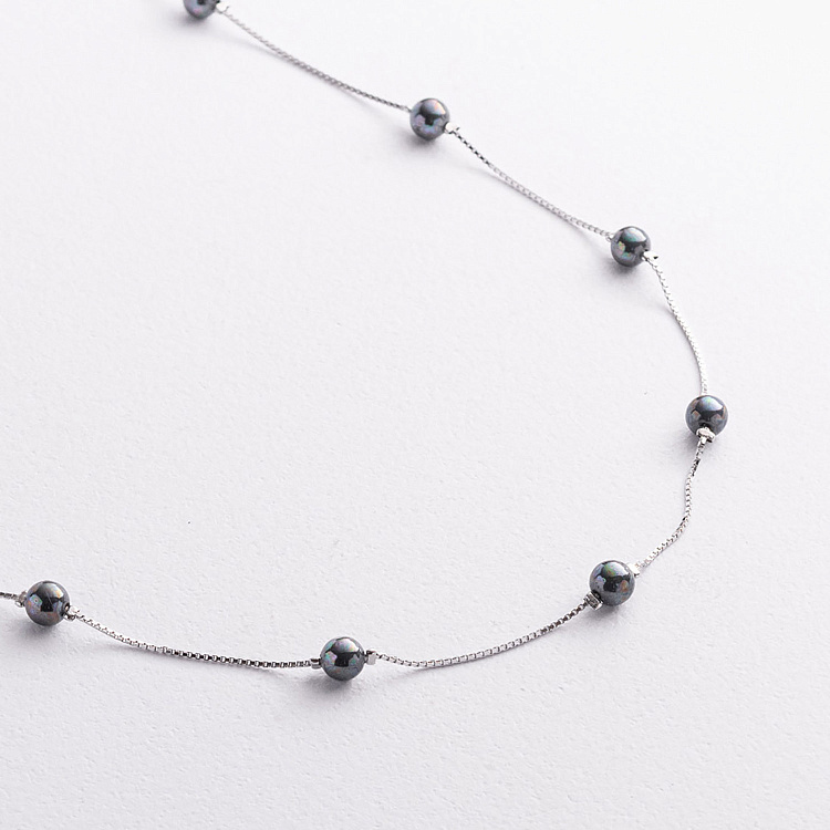 Серебряное колье с жемчугом 181376 от ювелирного магазина Оникс