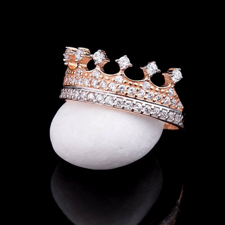 Золотое кольцо "Корона" с фианитами к03937 от ювелирного магазина Оникс