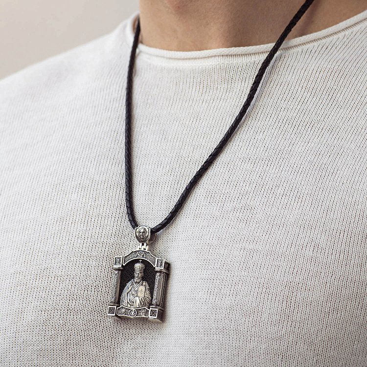 Срібний кулон "Миколай Чудотворець. Свята Трійця" (ебенове дерево) 1463 від ювелірного магазину Онікс - 1