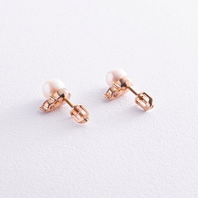 Золоті сережки - пусети з перлами і фіанітами с07952 №3