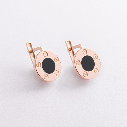 Серьги "Love" в красном золоте (эмаль) с09130