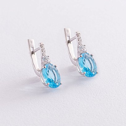 Серебряные серьги (фианиты, кварц) 2910/9р-QSWB