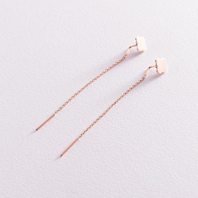 Сережки - протяжки "Конюшина" в червоному золоті с07585 №5