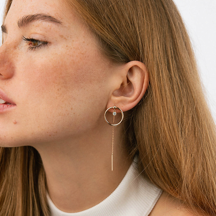 Золоті сережки - протяжки "Kamila" з фіанітами с09227 від ювелірного магазину Онікс