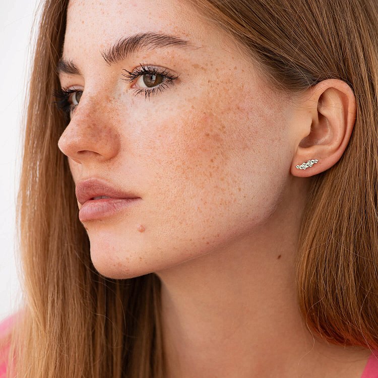 Серьги - пусеты "Carla" с фианитами (белое золото) с09129 от ювелирного магазина Оникс - 3