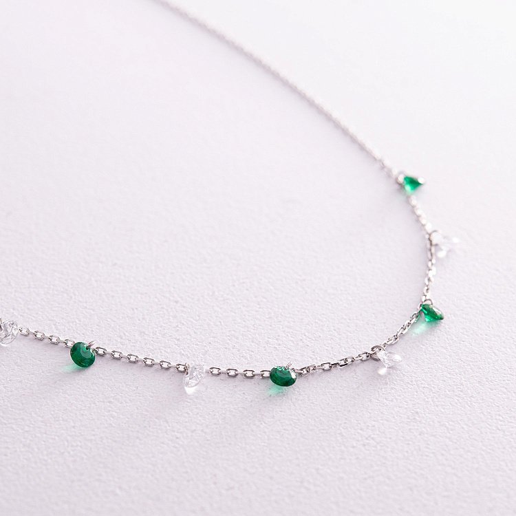 Кольє у сріблі (зелені та білі фіаніти) 181226 від ювелірного магазину Онікс - 2