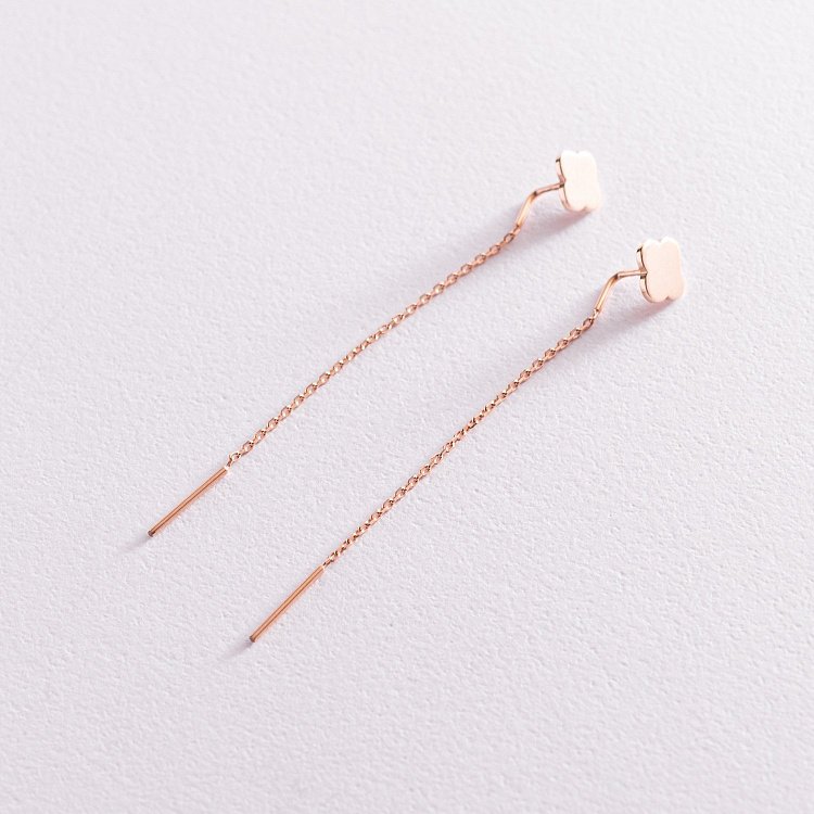 Сережки - протяжки "Конюшина" в червоному золоті с07585 від ювелірного магазину Онікс - 4