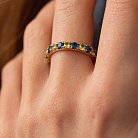 Кольцо с дорожкой голубых и желтых камней (желтое золото) к07106 от ювелирного магазина Оникс - 4