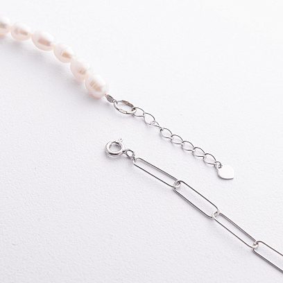 Серебряное колье "Монетка" с жемчугом 908-01436 №3