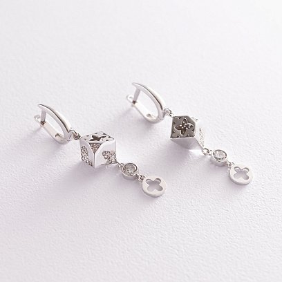 Золотые серьги "Цветочки-сердце-клевер" с фианитами с04858