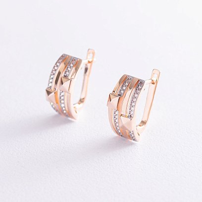 Серьги в красном золоте с фианитами с07035