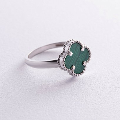 Кольцо "Клевер" в белом золоте (малахит) к07485 №3