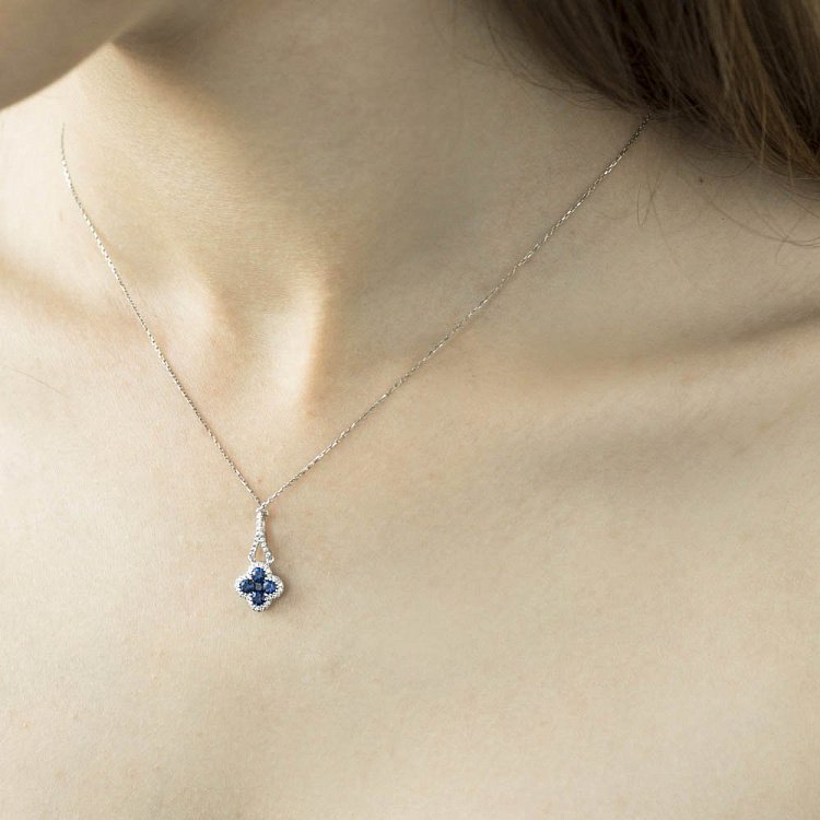 Золота підвіска з діамантами і сапфірами пб0078lg - 4 Золота підвіска з діамантами і сапфірами пб0078lg від ювелірного магазину Онікс - 4