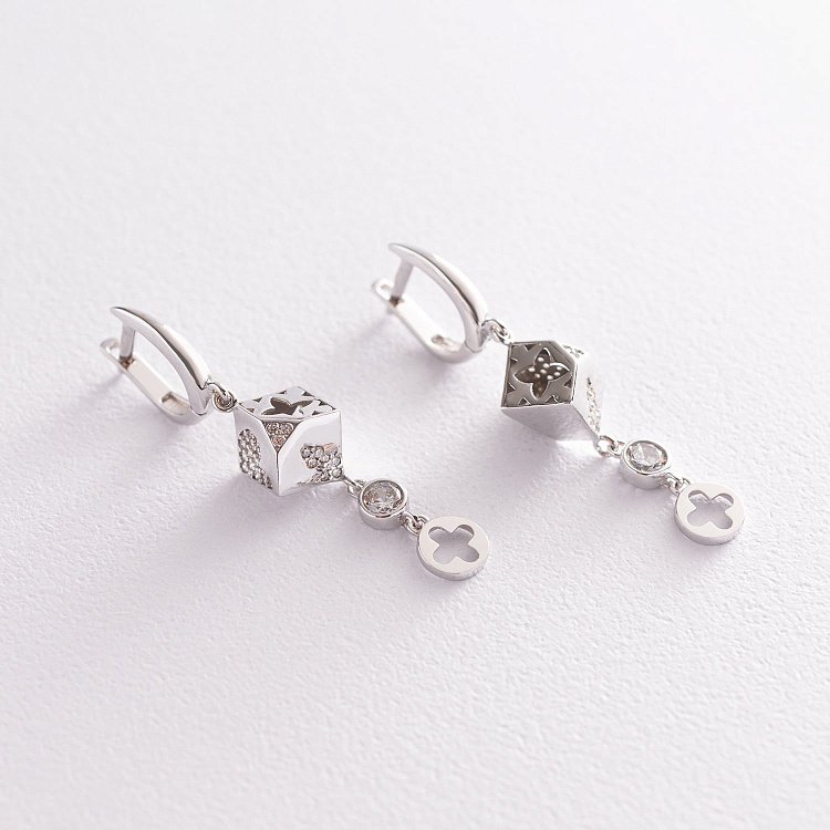 Золотые серьги "Цветочки-сердце-клевер" с фианитами с04858 от ювелирного магазина Оникс