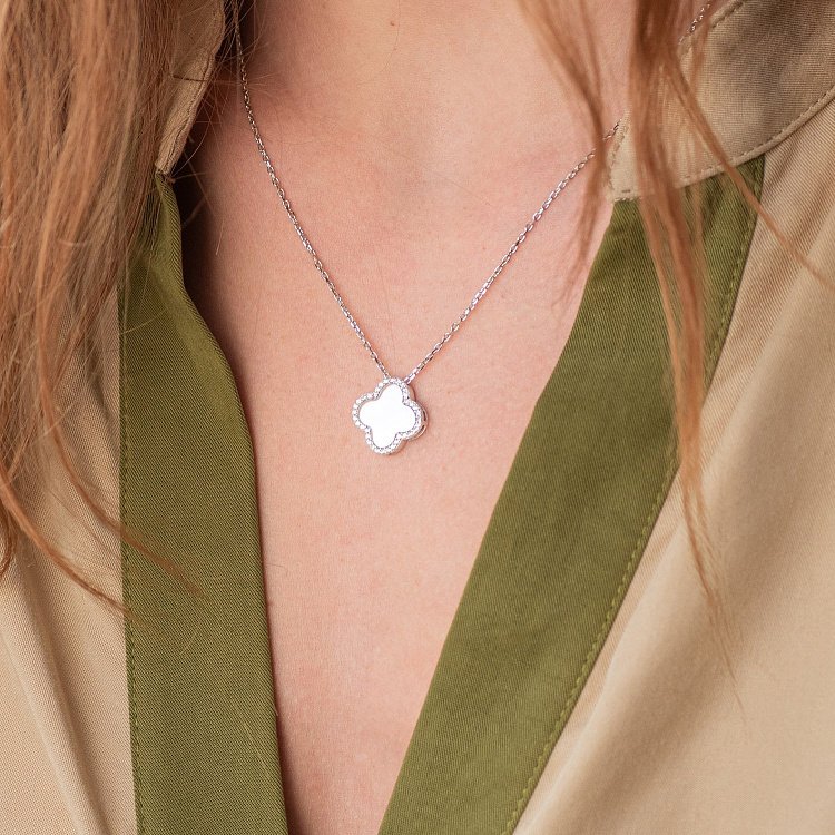 Золоте кольє "Конюшина" з фіанітами кол01781 від ювелірного магазину Онікс - 2