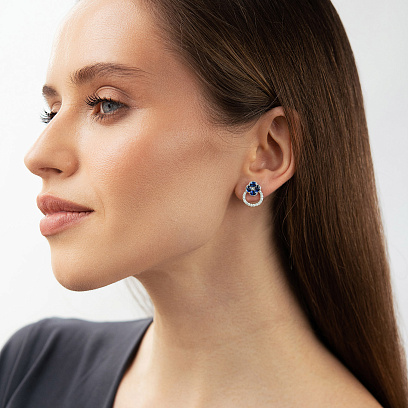 Сережки - пусети "Конюшина" в білому золоті (діаманти, сапфіри) сб0720lg №4