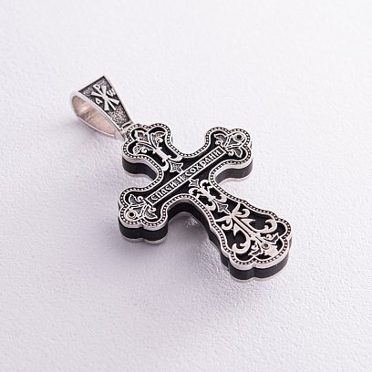Срібний хрест "Розп'яття. Спаси і Збережи" з ебеновим деревом 851 №3