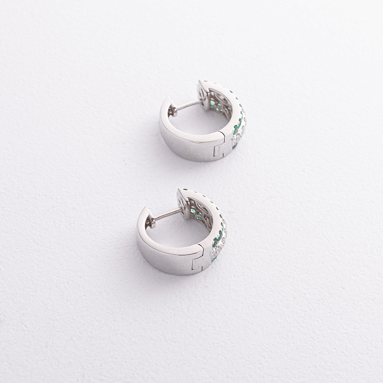 Золотые серьги - кольца с изумрудами и бриллиантами сб0582cha от ювелирного магазина Оникс - 1