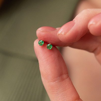 Золоті сережки - пусети зі смарагдами сб0420gl №4