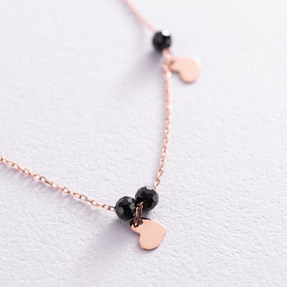 Золотий браслет "Сердечка" на ногу (фіаніти) б04882 №3