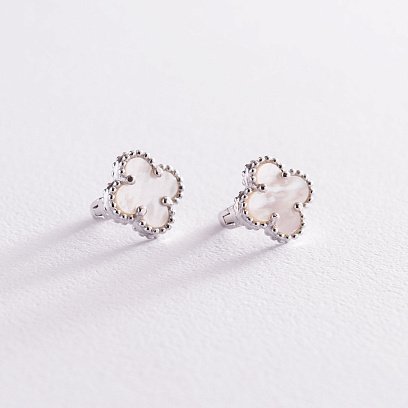 Срібні сережки "Конюшина" з перламутром 122002